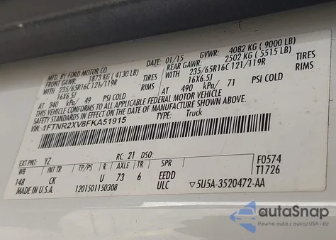 2015 Ford Transit-250 from USA, damaged, VIN 1FTNR2XV8FKA51915